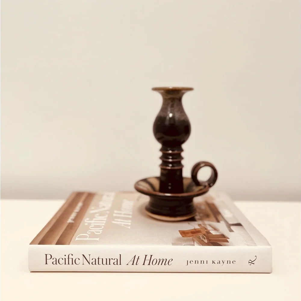 GORGEOUS HANDMADE STUDIO POTTERY CHAMBERSTICK TAPERED CANDLE HOLDER - SURF SHACK